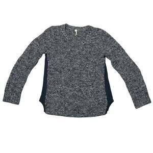 Margaret O'Leary Marled Knit Sweater Contrast Panels Navy Blue White - Size XS